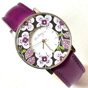 Vera Bradley Plum Petals 35mm Floral Women's Watch Silver Purple Leather